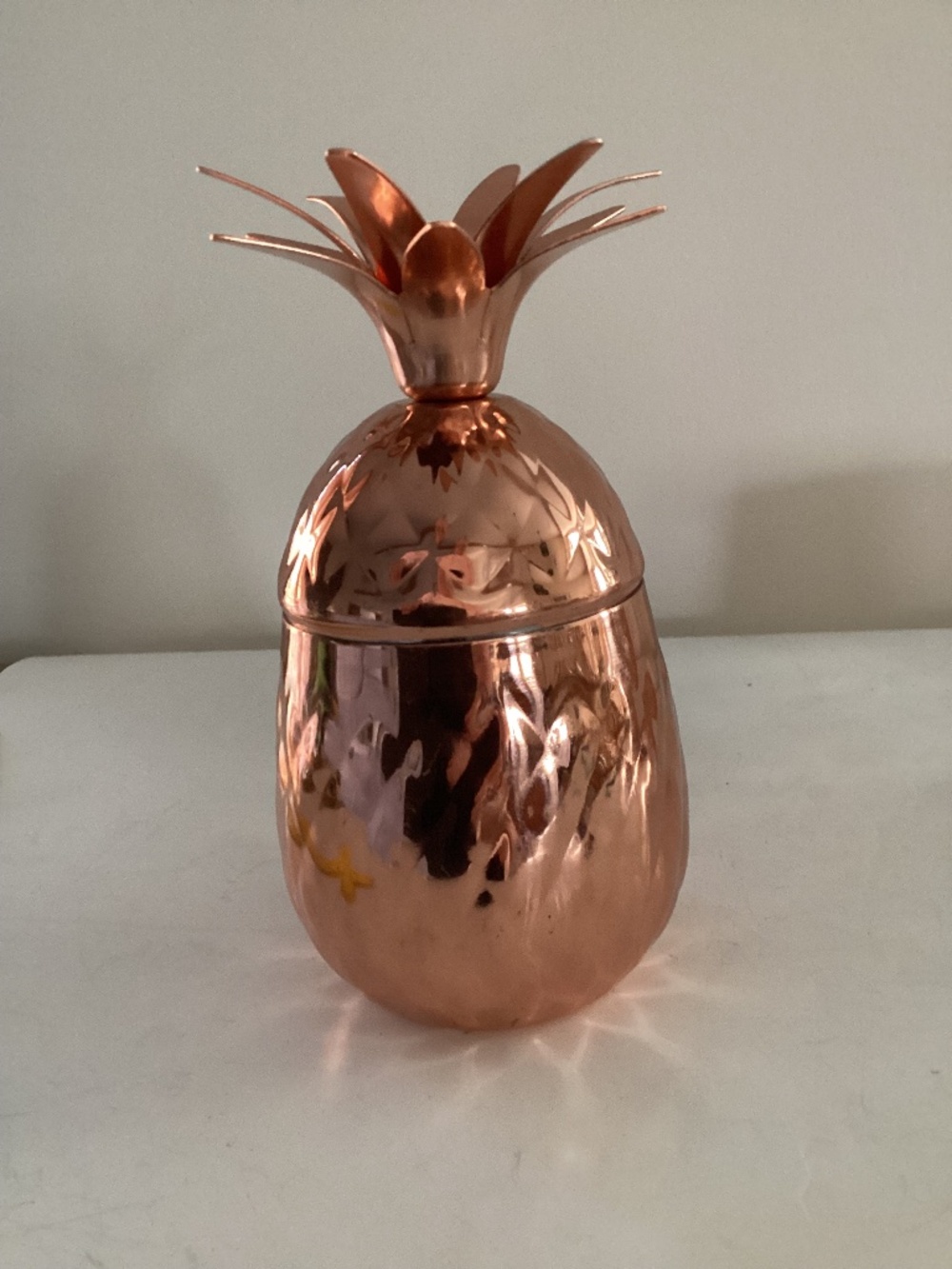 Copper Pineapple tumbler/ trinket holder or decor  8 inches tall  Removable top